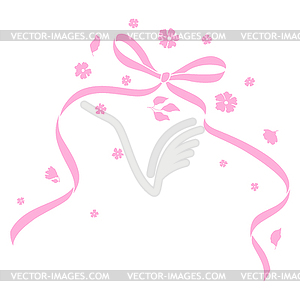 Ribbon with bow and flowers. Beautiful decorative - color vector clipart