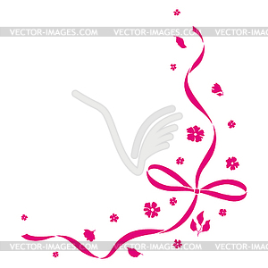 Ribbon with bow and flowers. Beautiful decorative - vector image