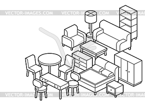 Home furniture isometry background. Domestic and - vector clip art