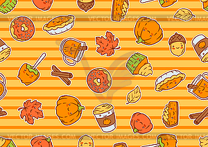 Autumn kawaii pattern. Happy Thanksgiving Day and - vector image