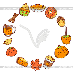 Autumn kawaii design. Happy Thanksgiving Day and - vector clip art