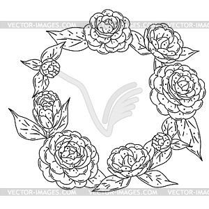 Frame with camellia flowers. Beautiful decorative - white & black vector clipart