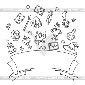Background with magic items. Witchcraft alchemy - vector image