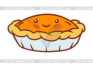 Pumpkin pie kawaii character. Delicious cute - vector image