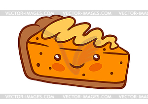 Pumpkin pie kawaii character. Delicious cute - vector clipart