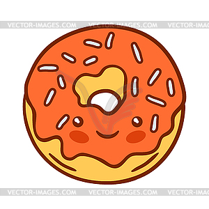 Donut kawaii character. Delicious cute sweet baked - vector clipart