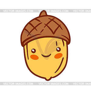 Acorn kawaii character. Autumn cute natural oak tre - vector clip art