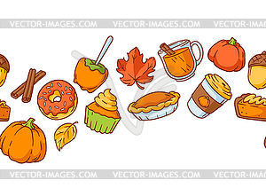 Autumn items and food pattern. Happy Thanksgiving - vector clipart