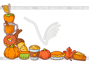 Осенние товары и дизайн продуктов питания. С Днем благодарения, Па - рисунок в векторе