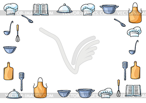 Background with kitchen utensils. Cooking tools - vector image