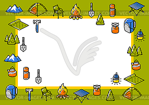 Travel camping background. Tourist equipment for - vector clip art