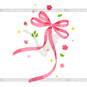 Ribbon with bow and flowers. Beautiful decorative - vector image