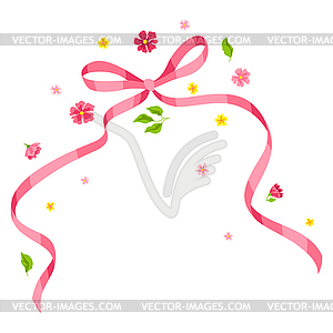 Ribbon with bow and flowers. Beautiful decorative - vector clipart