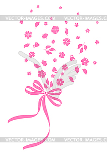 Ribbon with bow and flowers. Beautiful decorative - vector clipart