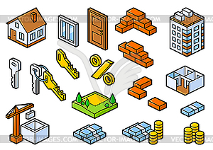 Real estate icons in isometry style. Image for - vector clipart