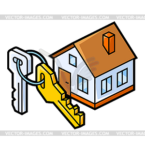 Cottage and keys. Real estate in isometry style - vector clip art