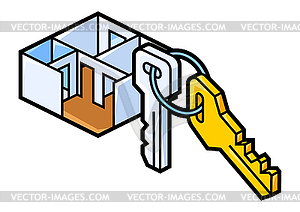 Apartment and keys. Real estate in isometry style - vector clipart