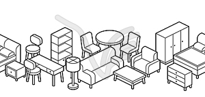 Home furniture isometry pattern. Domestic and offic - vector image