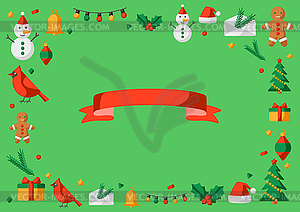 Merry Christmas frame. Holiday in cartoon style - vector image