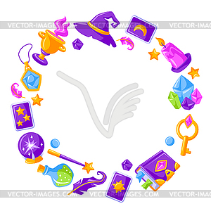 Frame with magic items. Witchcraft alchemy mystery - vector clipart