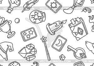 Pattern with magic items. Witchcraft alchemy myster - vector clipart