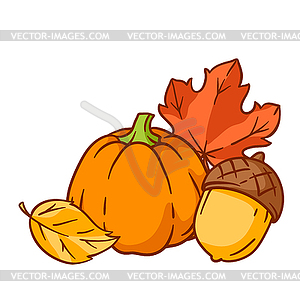 Autumn items . Happy Thanksgiving Day and - vector clip art