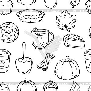 Autumn items and food pattern. Happy Thanksgiving - vector clip art