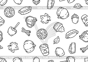 Autumn items and food pattern. Happy Thanksgiving - royalty-free vector clipart