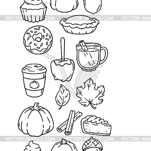 Autumn items and food pattern. Happy Thanksgiving - vector image