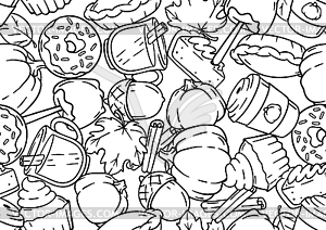 Autumn items and food pattern. Happy Thanksgiving - vector clipart