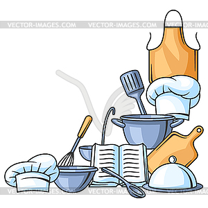 Background with kitchen utensils. Cooking tools - vector clipart