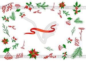 Background with winter plants. Merry Christmas and - vector clip art