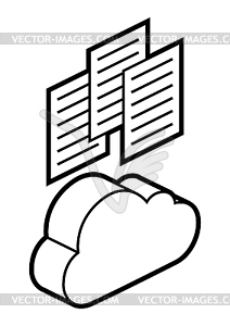 Cloud and paper icon in isometry. Storage of - vector clip art