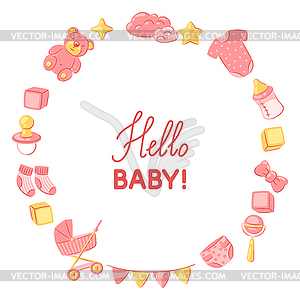 Baby shower frame. New born baby boy Happy Birthday - vector image