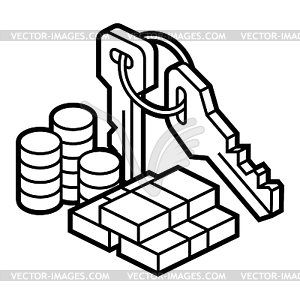 Деньги и ключи. Финансы в стиле изометрии - стоковый векторный клипарт