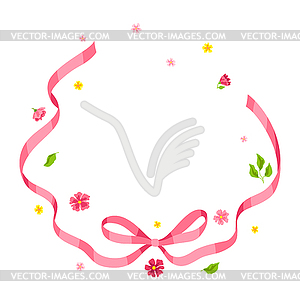 Ribbon with bow and flowers. Beautiful decorative - vector image