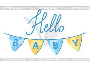 Baby shower greeting card. New born baby boy Happy - vector clip art