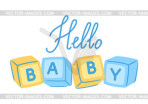 Baby shower greeting card. New born baby boy Happy - vector image