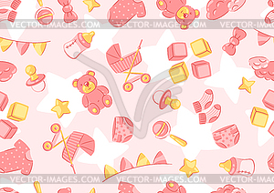 Baby shower pattern. New born baby girl Happy - vector clipart