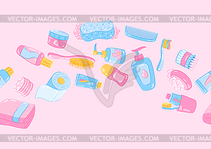 Pattern with hygiene objects. Washing, beauty, - vector image