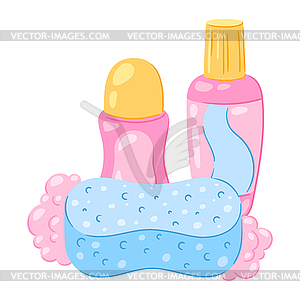 With hygiene objects. Washing, beauty, body care. - vector image