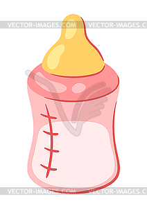 Baby bottle. New born baby girl Happy Birthday - vector clipart