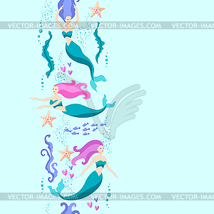 Seamless pattern with mermaids. underwater wonders - vector image