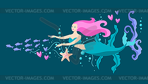 Background with mermaid. underwater wonder or - vector clipart