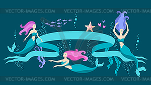 Background with mermaids. underwater wonders or - vector clipart
