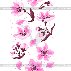 Pattern with spring flowers. Apple, sakura or cherr - vector image