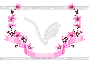 Ribbon with spring flowers. Apple, sakura or - vector clipart