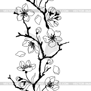 Pattern with spring flowers. Apple, sakura or cherr - vector clipart