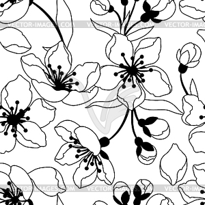 Pattern with spring flowers. Apple, sakura or cherr - vector clip art