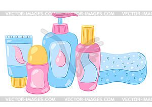 With hygiene objects. Washing, beauty, body care. - vector image